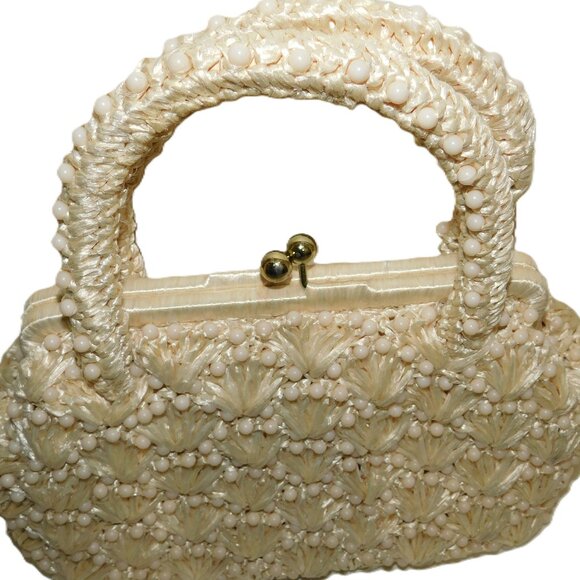 Vintage Woven Beaded Handbag Kiss Lock Closure Made In Japan - Picture 2 of 9